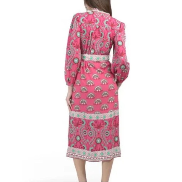 Celina Moon Rose Abstract Block Print Viscose Tie Waist Dress Size Small - Picture 2 of 5